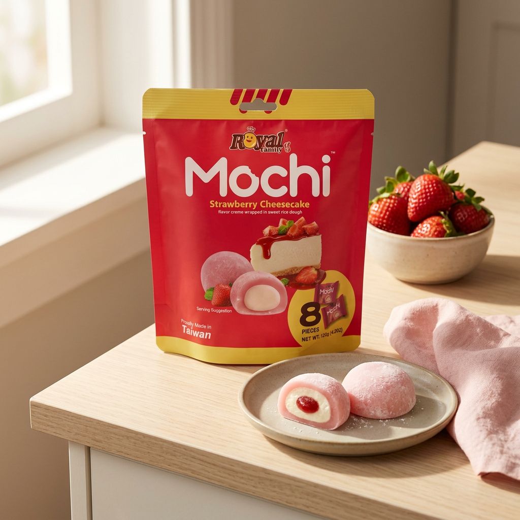 Royal Family Mochi Small Cheesecake Fraise, bouchées taïwanaises moelleuses, disponible sur My American Shop