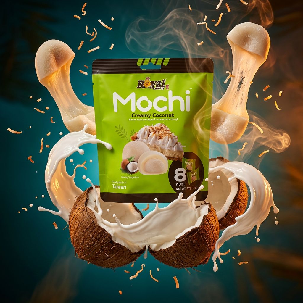 Royal Family Mochi Creamy Coconut Small, bouchées riz gluant fourrage coco, format individuel, origine Taiwan, disponible sur My American Shop