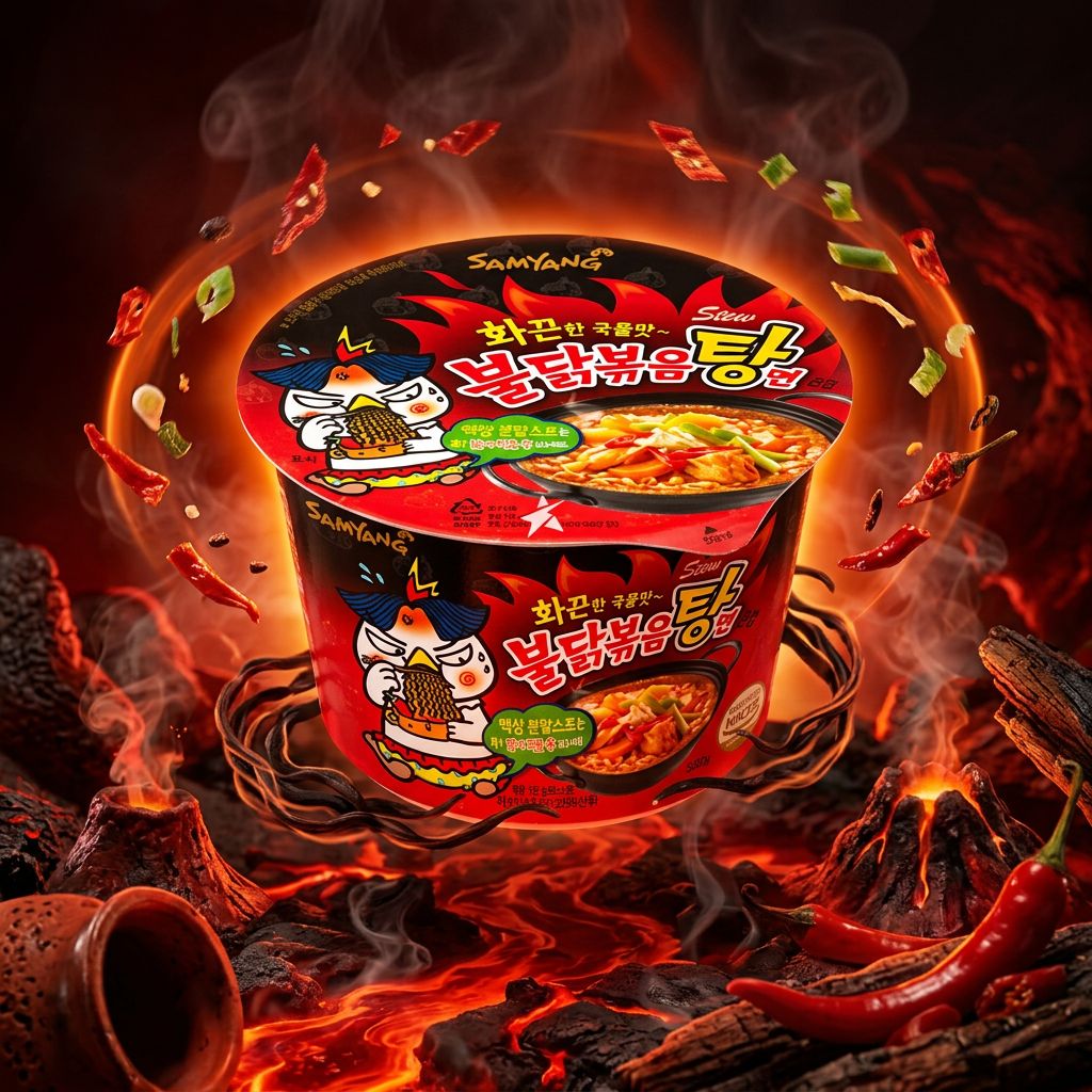 Samyang Ramen Bowl Hot Chicken Stew, nouilles instantanées épicées coréennes, format bowl, disponible sur My American Shop