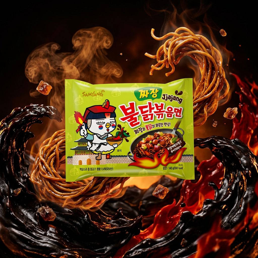 Samyang Ramen Hot Chicken Jjajang, nouilles coréennes sauce haricot noir épicée, importé, disponible sur My American Shop