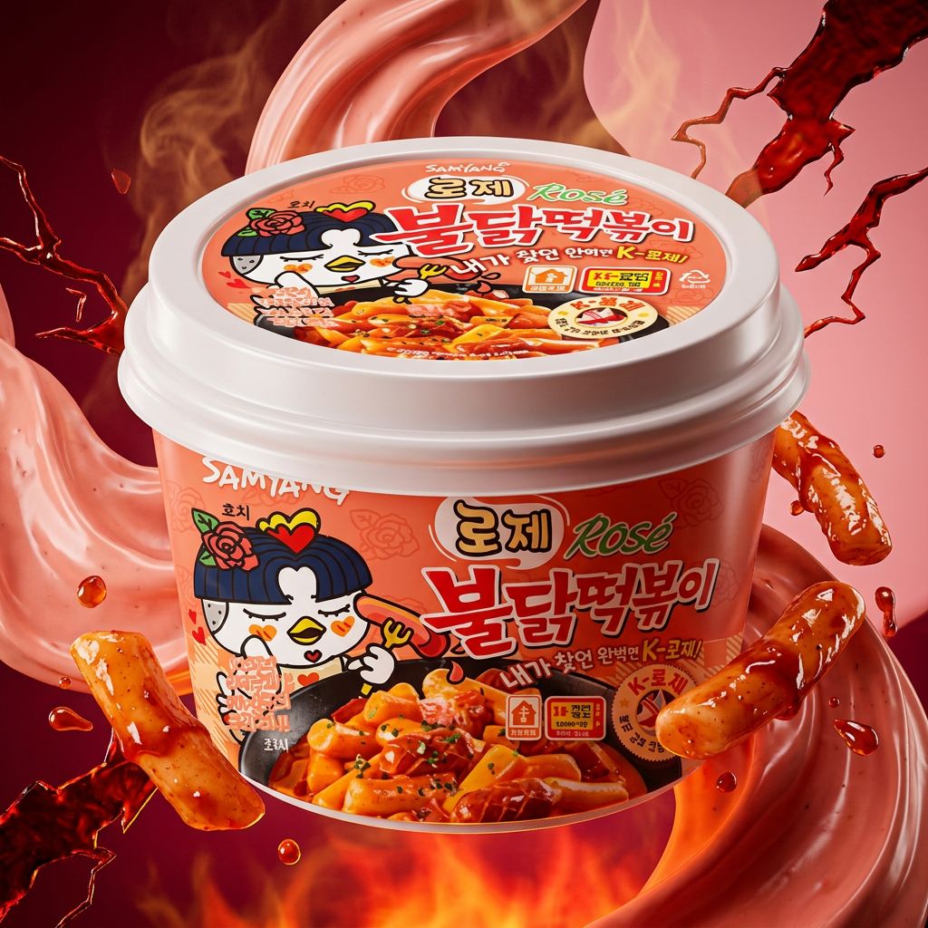 Samyang Rose Buldak Tteokbokki, gâteaux de riz épicés crémeux coréens, disponible sur My American Shop