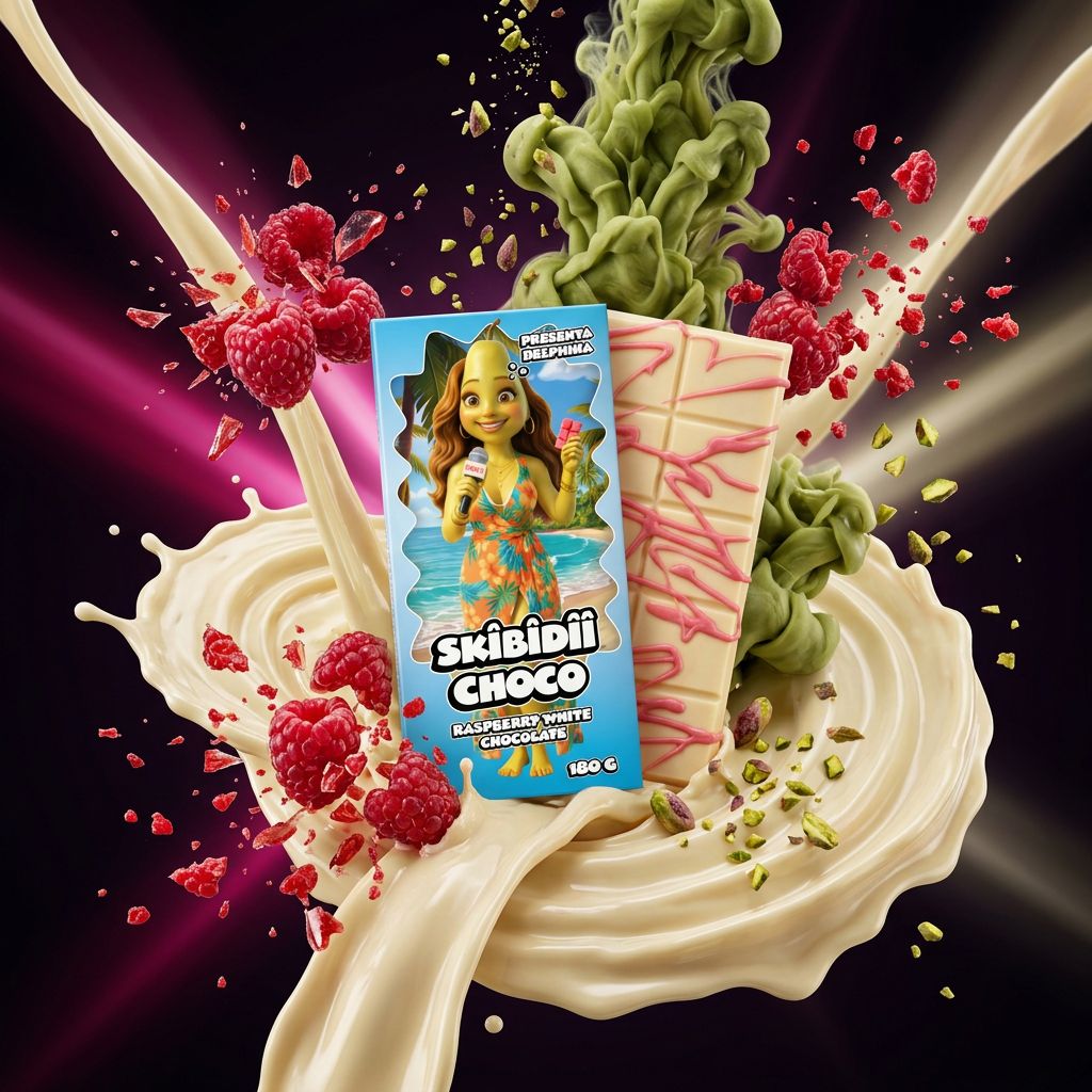 Skibidii Choco tablette chocolat blanc framboise pistache, produit premium importé de Turquie, disponible sur My American Shop