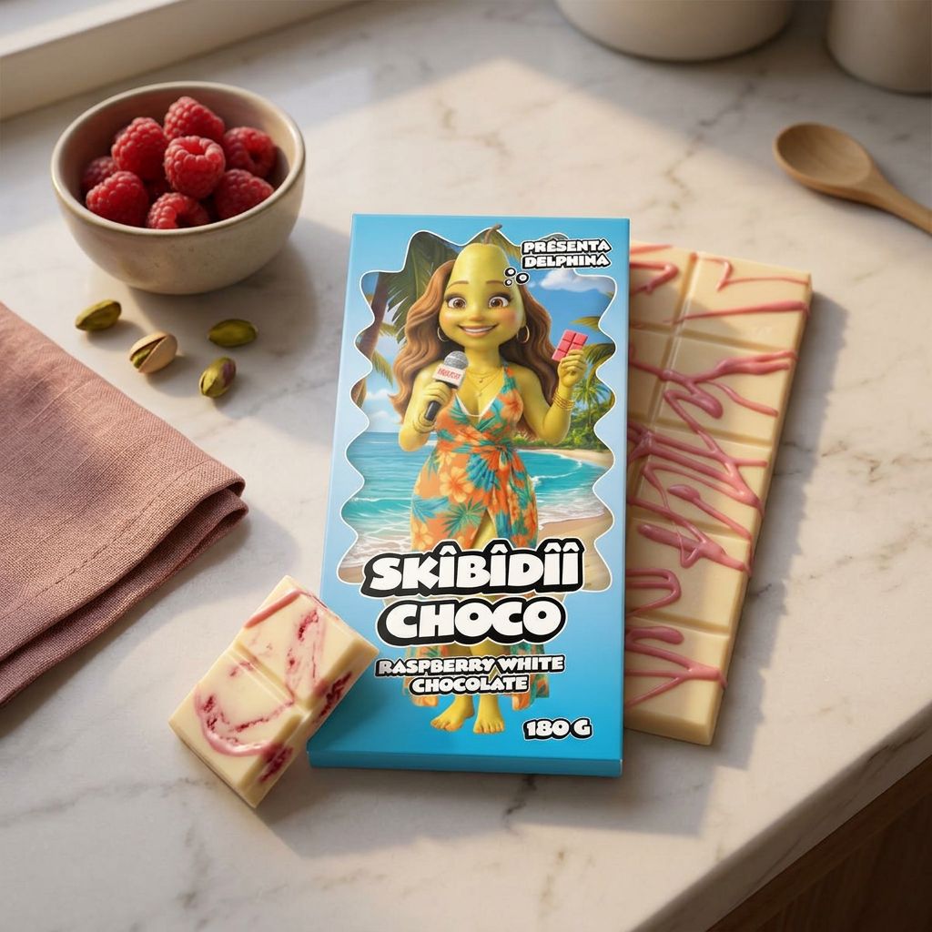 Skibidii Choco tablette chocolat blanc framboise pistache, produit premium importé de Turquie, disponible sur My American Shop