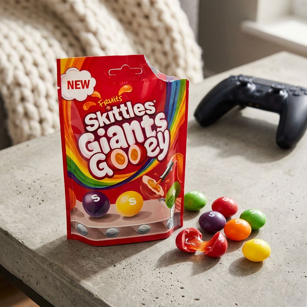 Skittles Giants Gooey Fruits, bonbons géants au coeur fondant, origine Royaume-Uni, disponible sur My American Shop