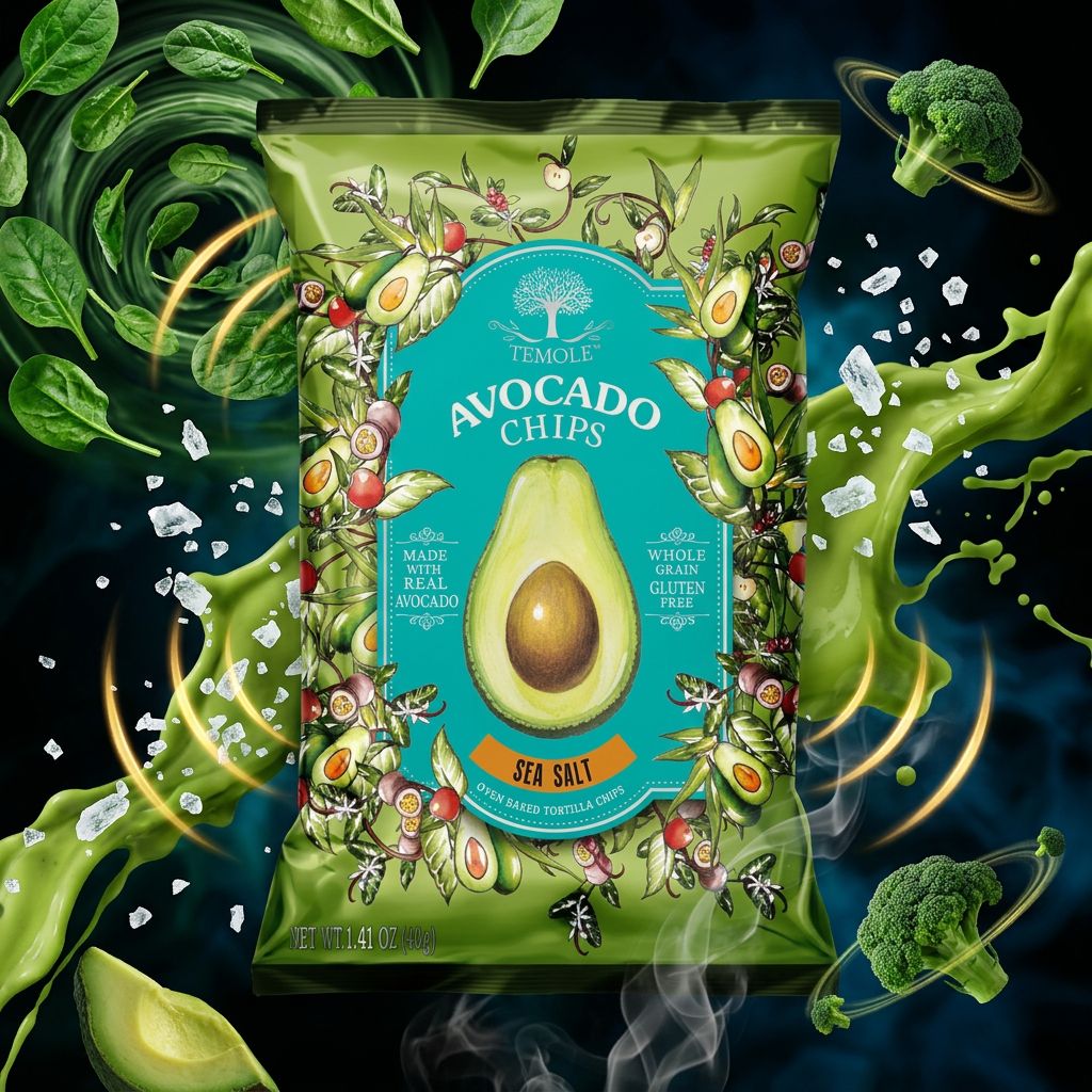 Temole Avocado Chips Sea Salt, chips végétales croquantes aux légumes et sel de mer, disponible sur My American Shop