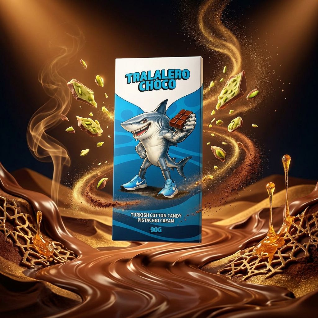 Tralalero Choco, tablette chocolat au lait façon Dubaï avec coeur croustillant, disponible sur My American Shop