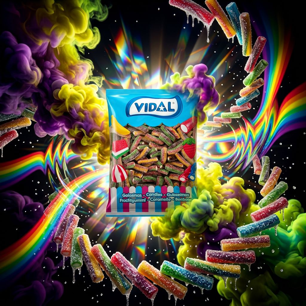 Vidal Mini Sour Pencils Rainbow, crayons gélifiés acidulés multicolores format mini, origine Espagne, disponible sur My American Shop