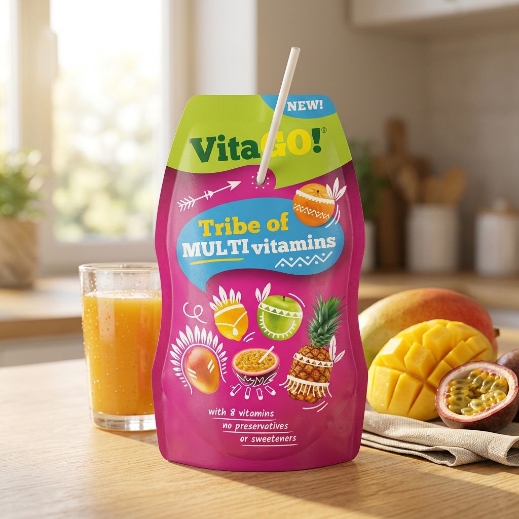 Vitago Multivitamins, jus 10 fruits tropicaux enrichi vitamines B, bouteille importée, disponible sur My American Shop