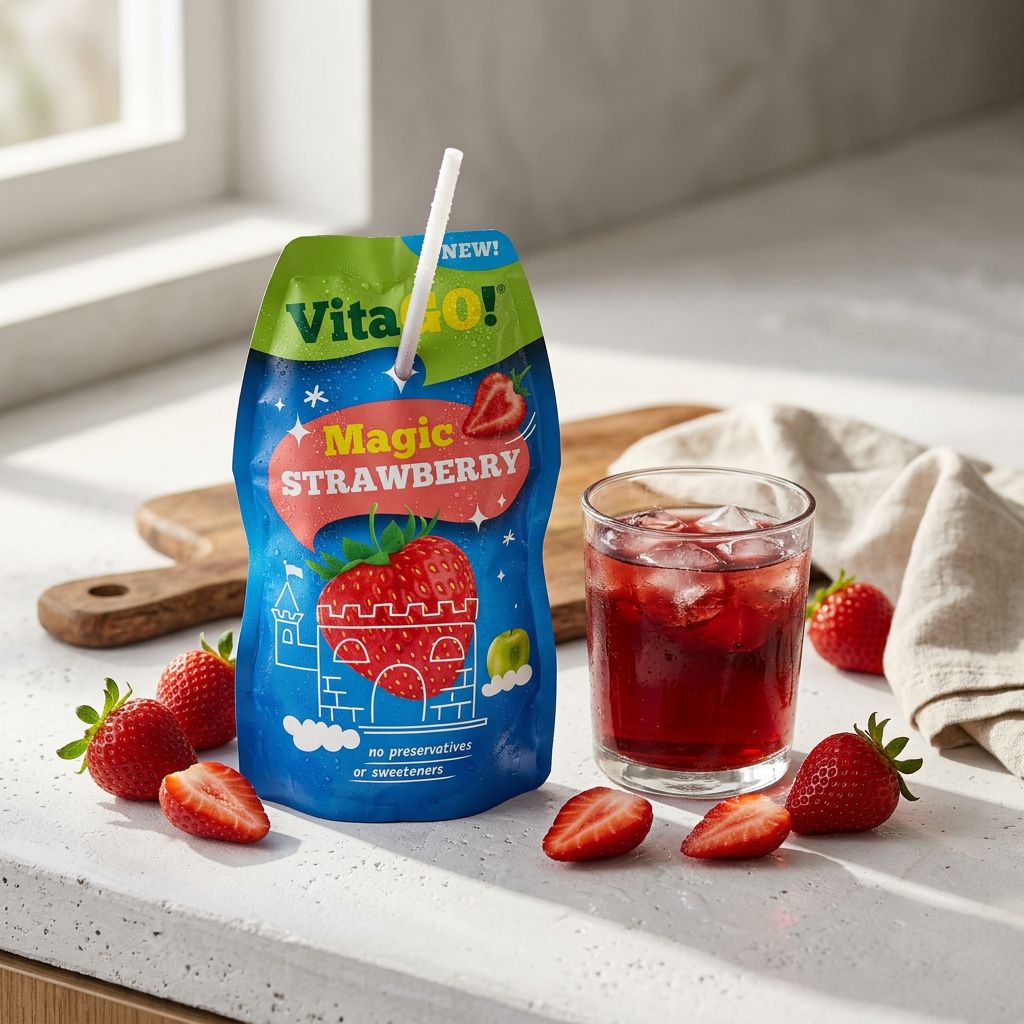 Vitago Strawberry, boisson fruitée à la fraise, format bouteille, disponible sur My American Shop