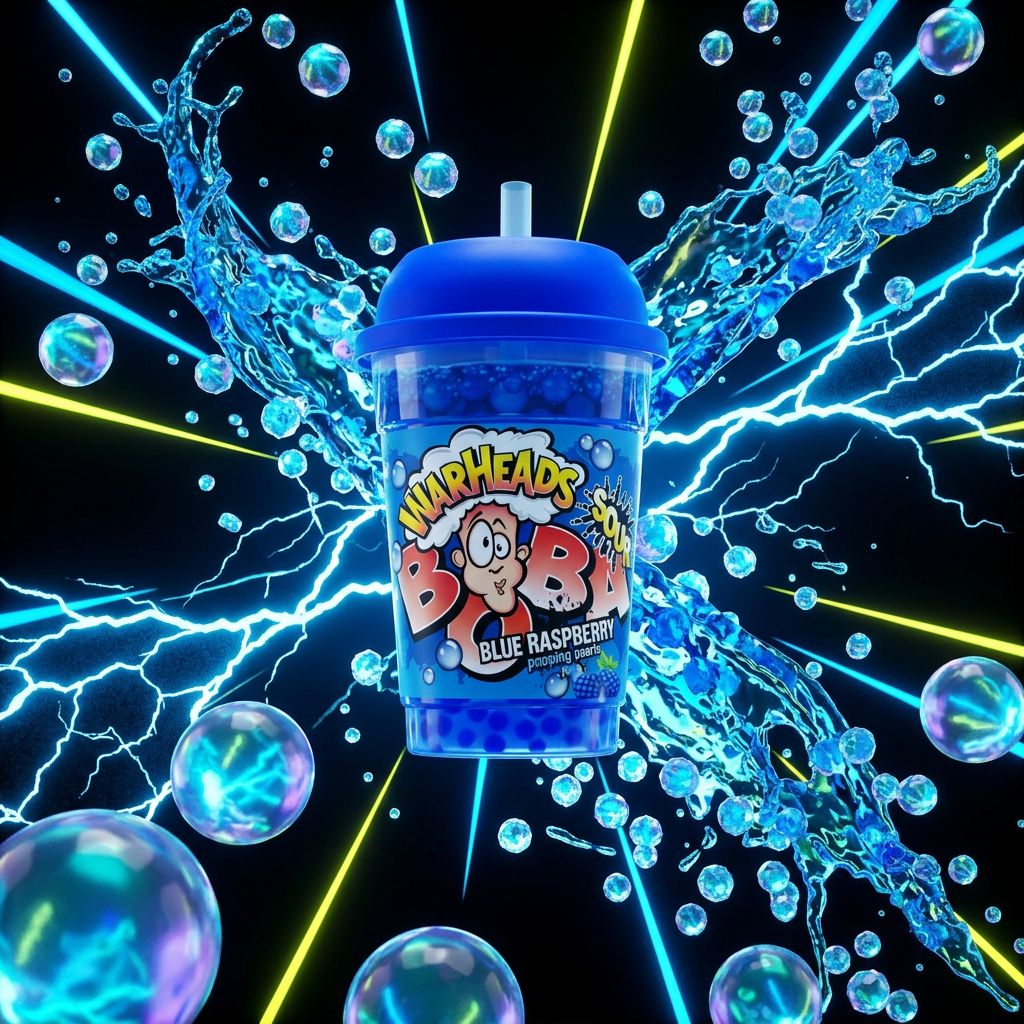 Warheads Boba Sour Blue Raspberry, billes acidulées framboise bleue format boba, importé des USA, disponible sur My American Shop