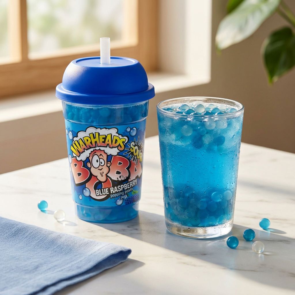 Warheads Boba Sour Blue Raspberry, billes acidulées framboise bleue format boba, importé des USA, disponible sur My American Shop