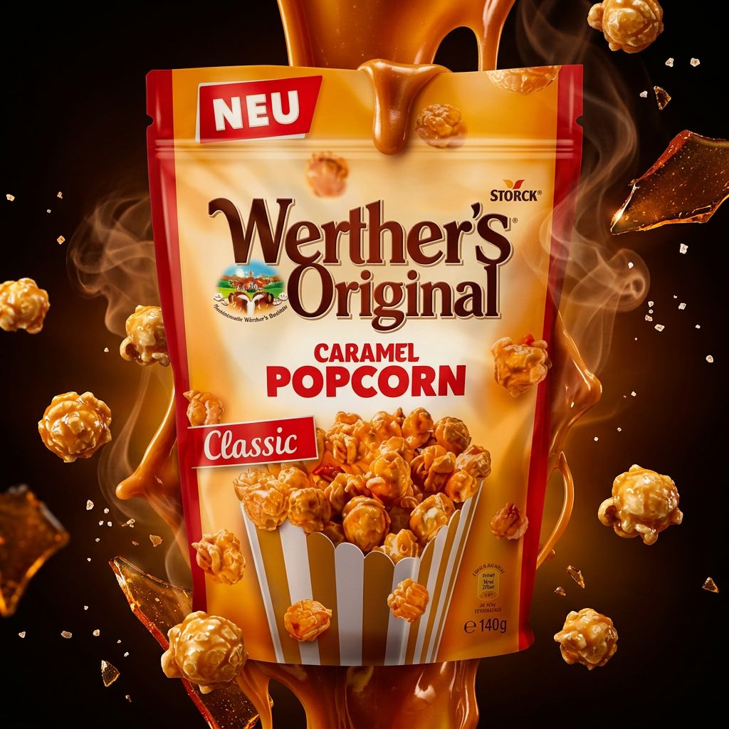 Werther's Original Caramel Popcorn Classic, snack américain enrobé caramel beurre, disponible sur My American Shop