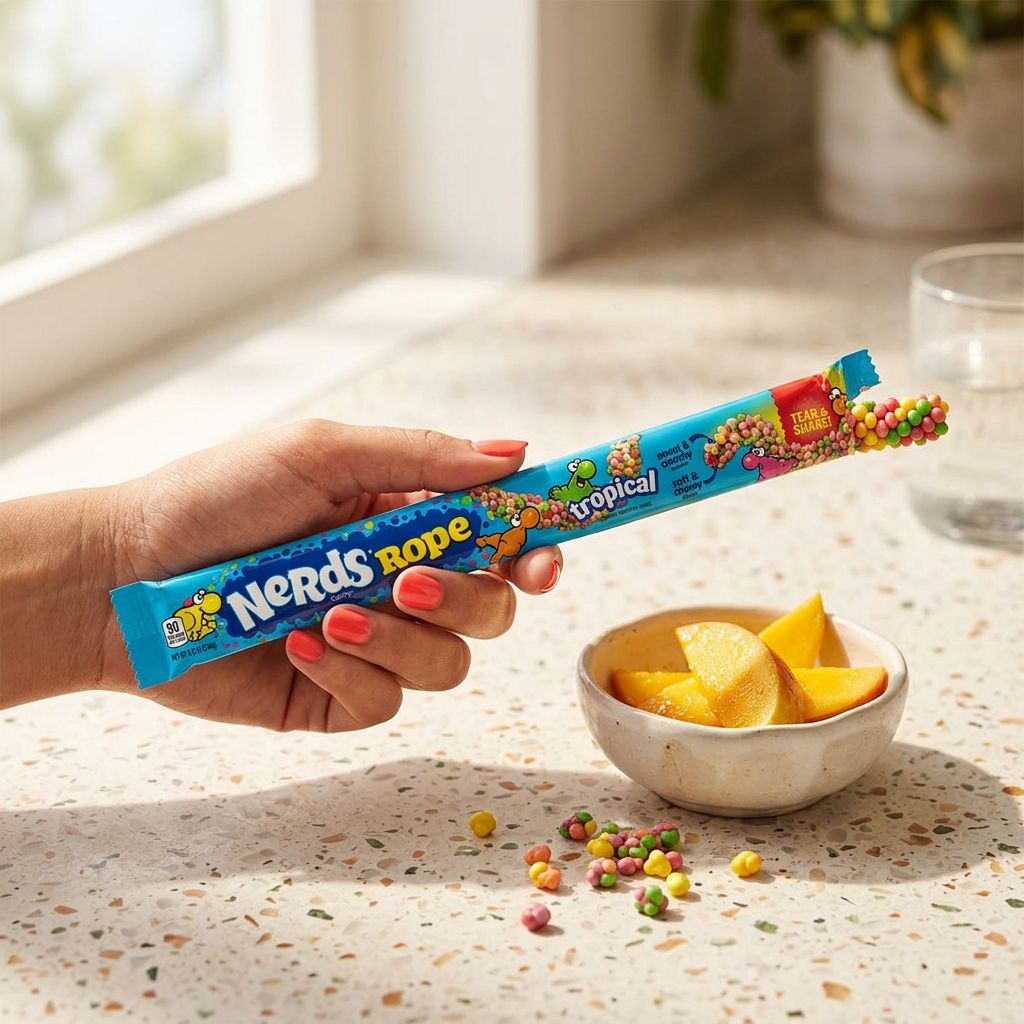 Wonka Nerds Rope Tropical, corde gélifiée bonbon américain saveur fruits exotiques, disponible sur My American Shop