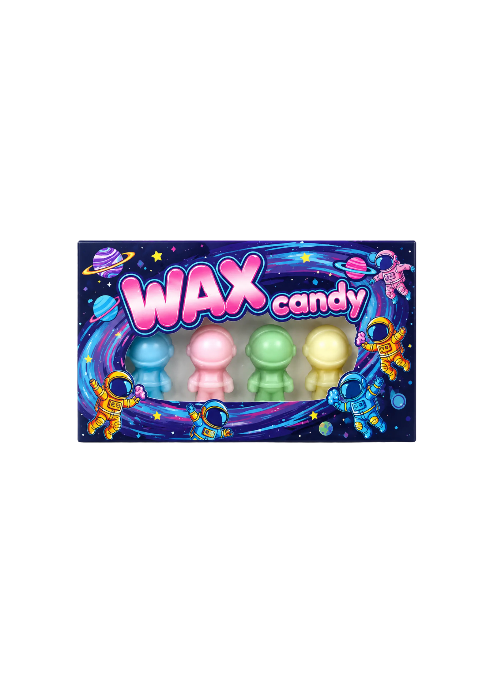 Nubbee Astronauts Wax Candy, bonbons en cire forme astronaute, saveurs fraise ananas pomme myrtille