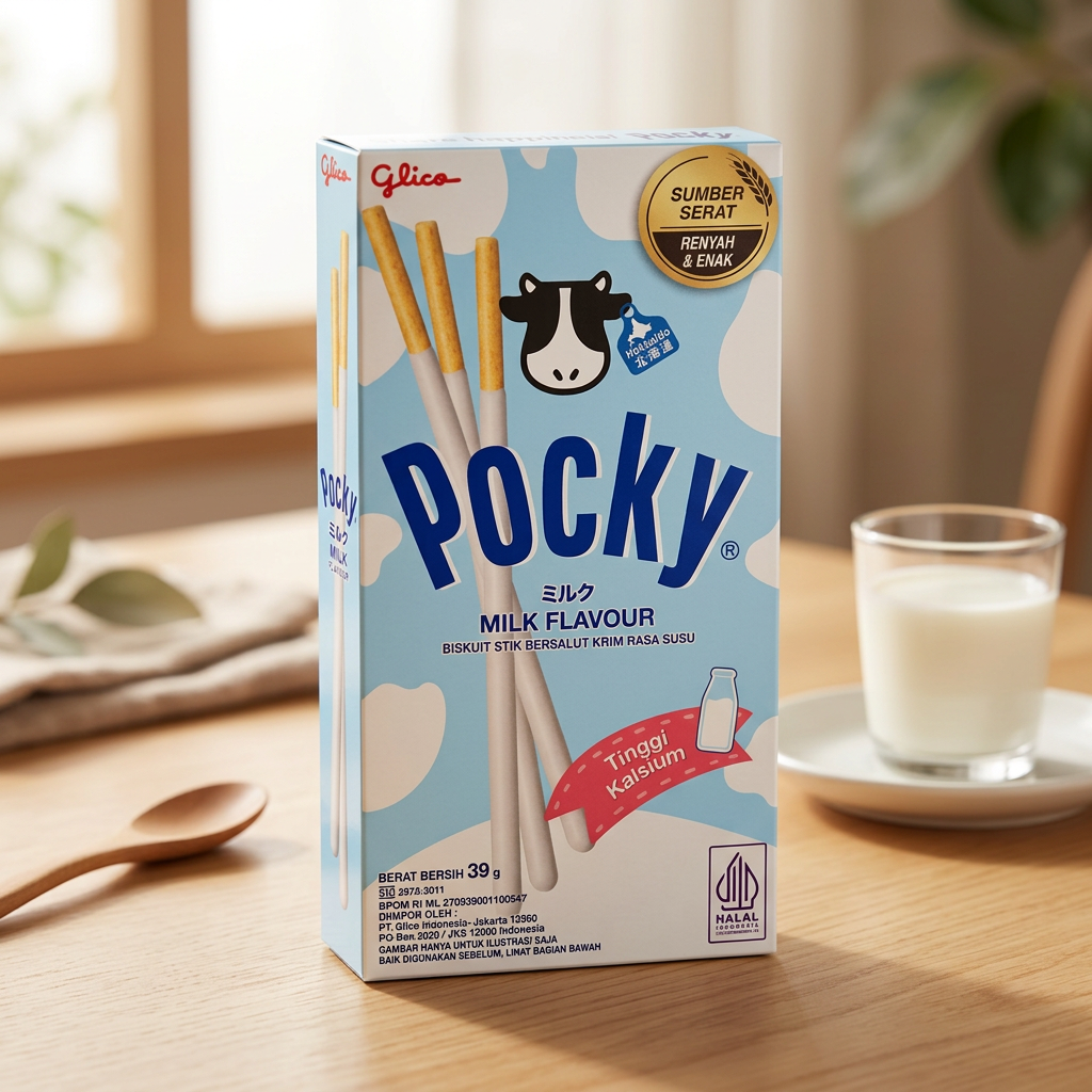 Pocky Milk Glico, snack sucré japonais avec bâtonnets croustillants au nappage lait crémeux