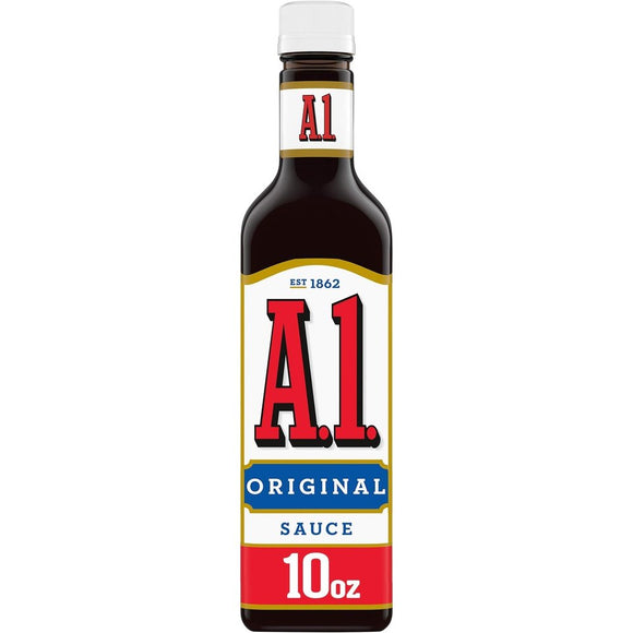 Une bouteille noire avec un bouchon blanc, dessus une étiquette blanc, bleu et rouge avec écrit en grand « A1 » en rouge 
