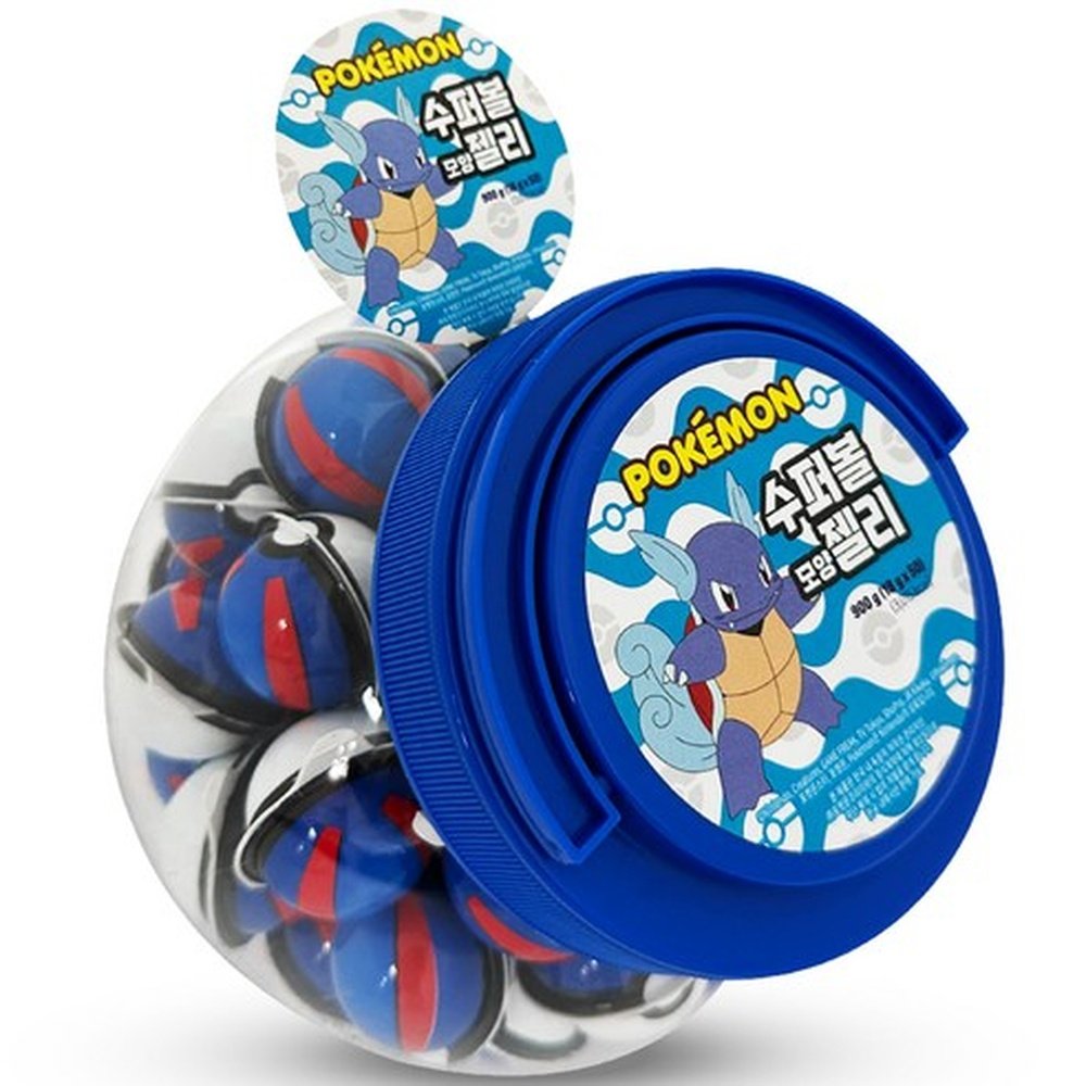 Un grand emballage transparent rempli de boules Pokemon bleu, le tout sur fond blanc