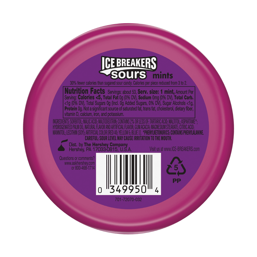 L’arrière de l’emballage rond avec les instructions nutritives en noir sur un fond mauve et le contour de l’emballage est rose. Le tout sur fond blanc