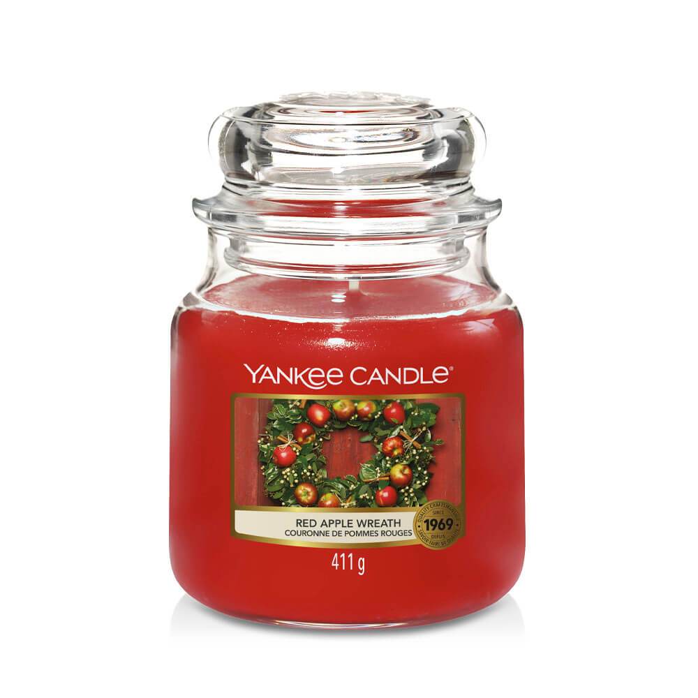Yankee Candle Red Apple Wreath Moyenne Jarre - My American Shop